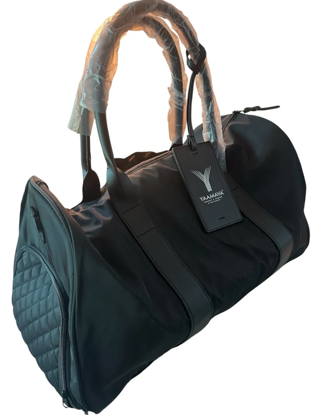 Black Quilted Nylon Travel Duffel Bag